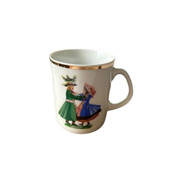 Vintage Royal Worcester "Sweden" Mug Fine Bone China Gold Trim Dancing Couple De - Picture 1 of 7